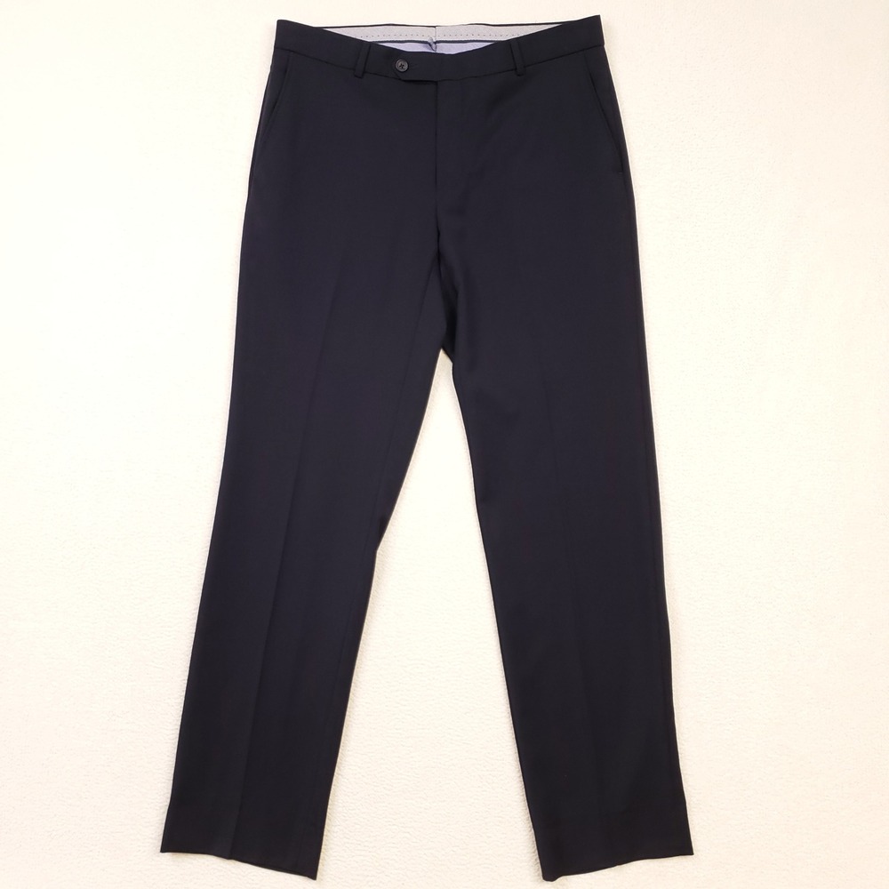 Ballin Dress Pants Mens 33 Navy Blue Super 120s Wool Comfort-EZE Flat Front